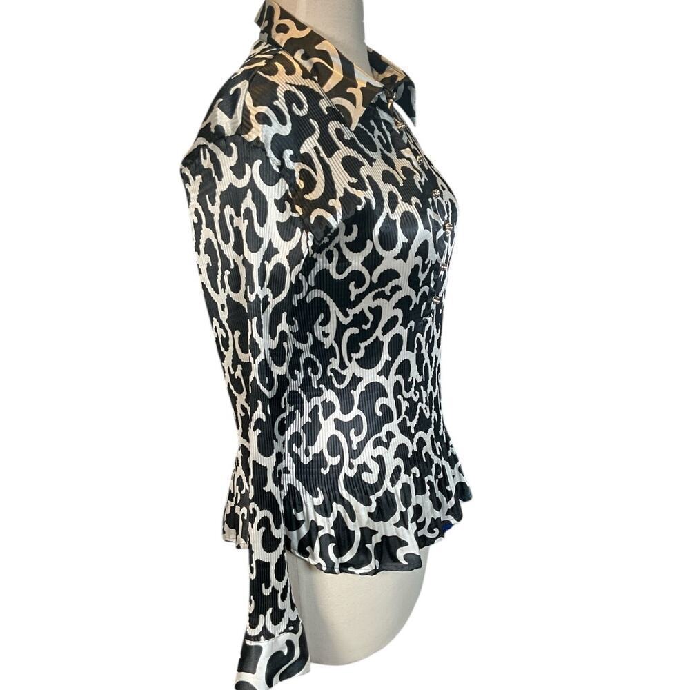 Vintage Violet & Claire New York Long Sleeve Blouse Black/White 3/4 Button Up M - Picture 2 of 11
